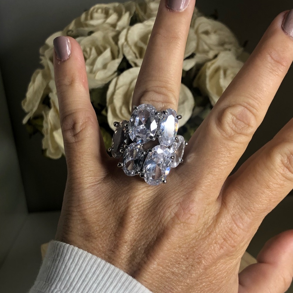 Multi stone oval cut AAAA CZ Cocktail ring
